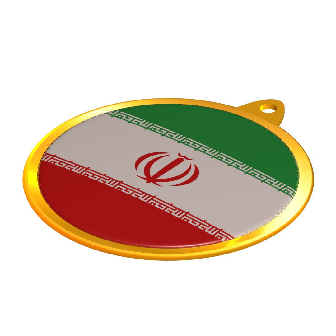 Iran Flag Golden Medal Badge 3D model_5