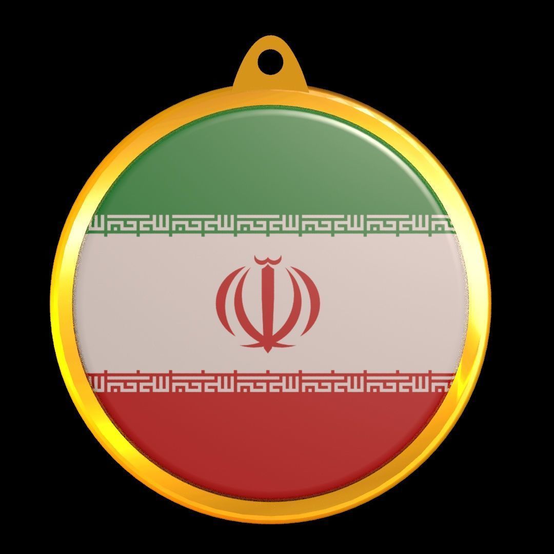 Iran Flag Golden Medal Badge 3D model_15