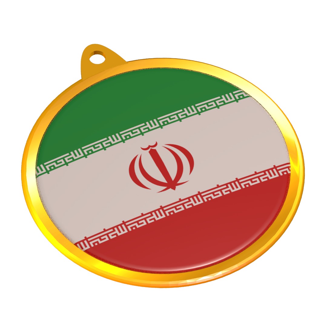 Iran Flag Golden Medal Badge 3D model_3