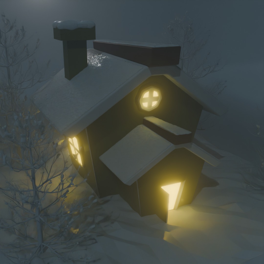 lowpoly isometric 3d House home in winter season snow and fog 3D model_2