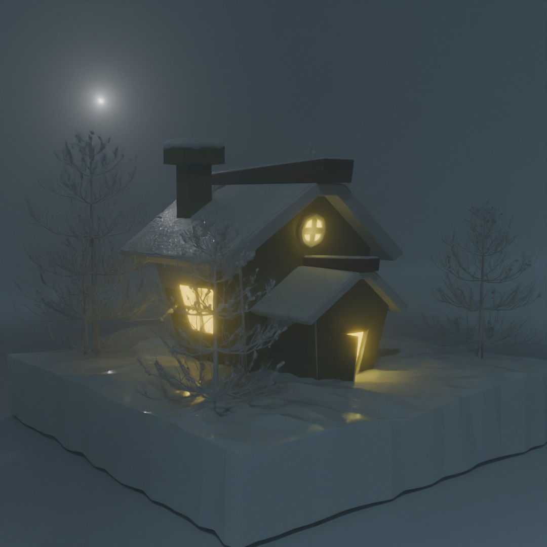 lowpoly isometric 3d House home in winter season snow and fog 3D model_4