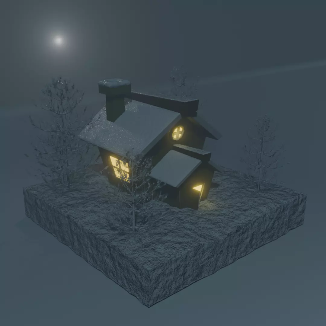 lowpoly isometric 3d House home in winter season snow and fog 3D model_0