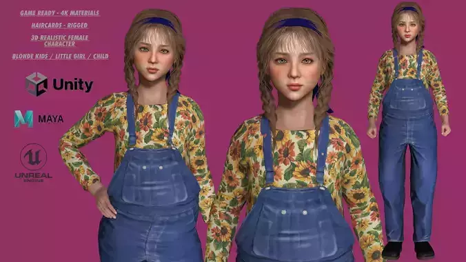 AAA 3D REALISTIC CHARACTER -  LITTLE GIRL EUROPEAN BLONDE KIDS Low-poly 3D model
