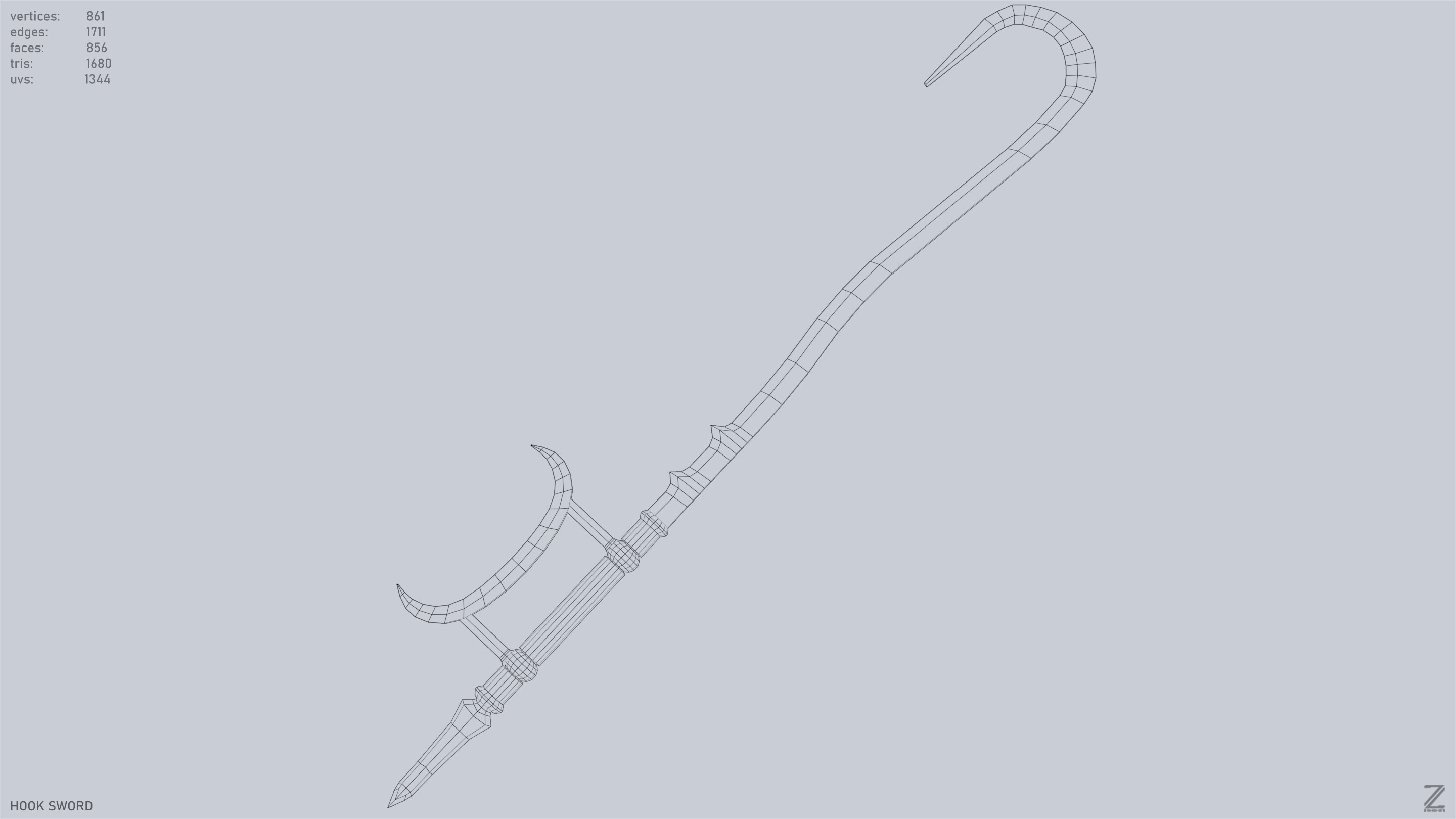 Hook sword Low-poly 3D model_12