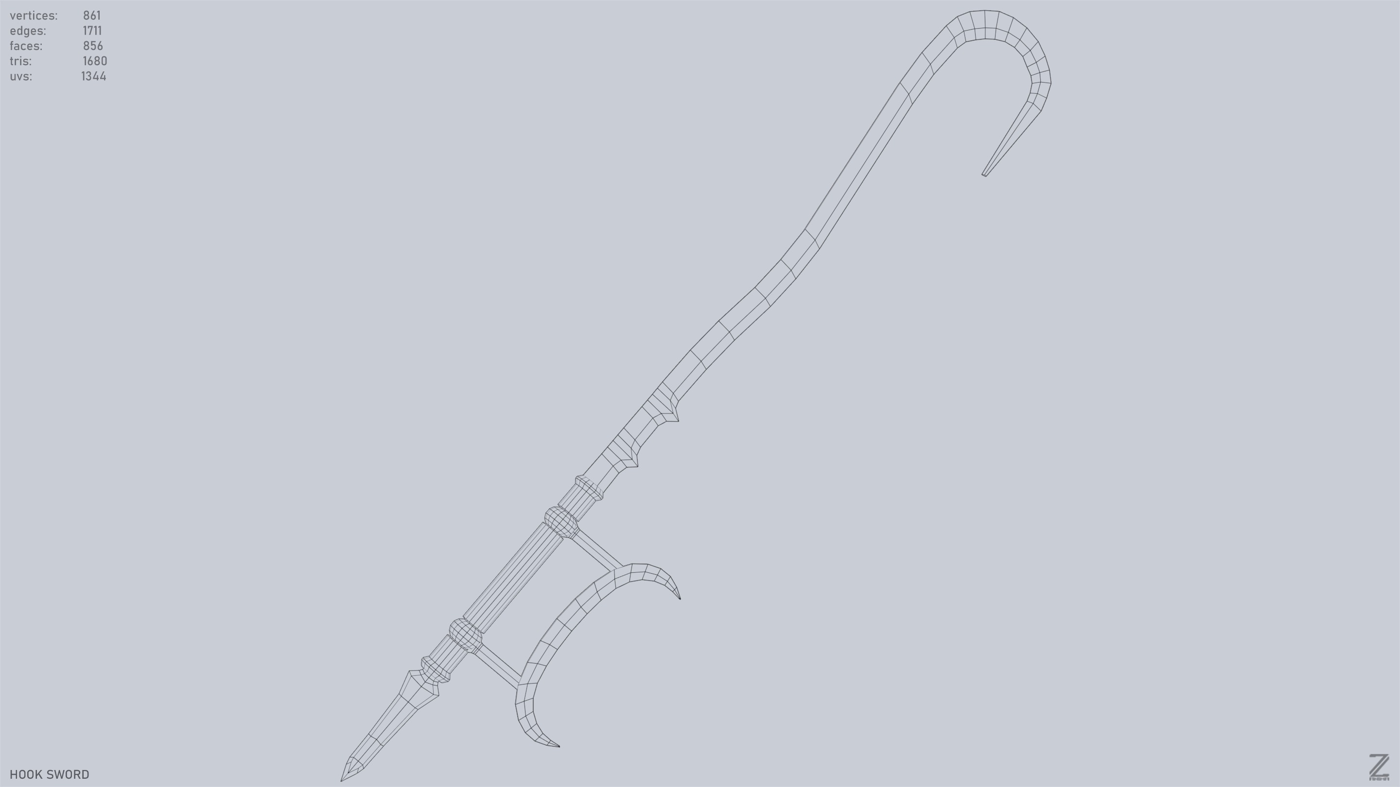 Hook sword Low-poly 3D model_15