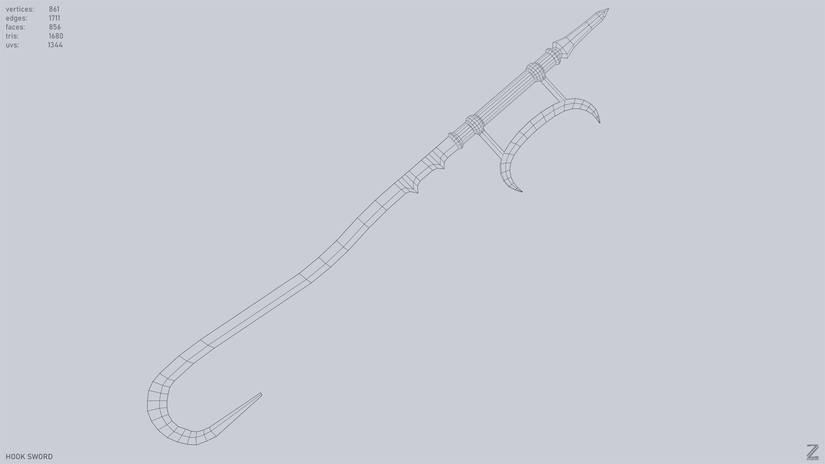 Hook sword Low-poly 3D model_14