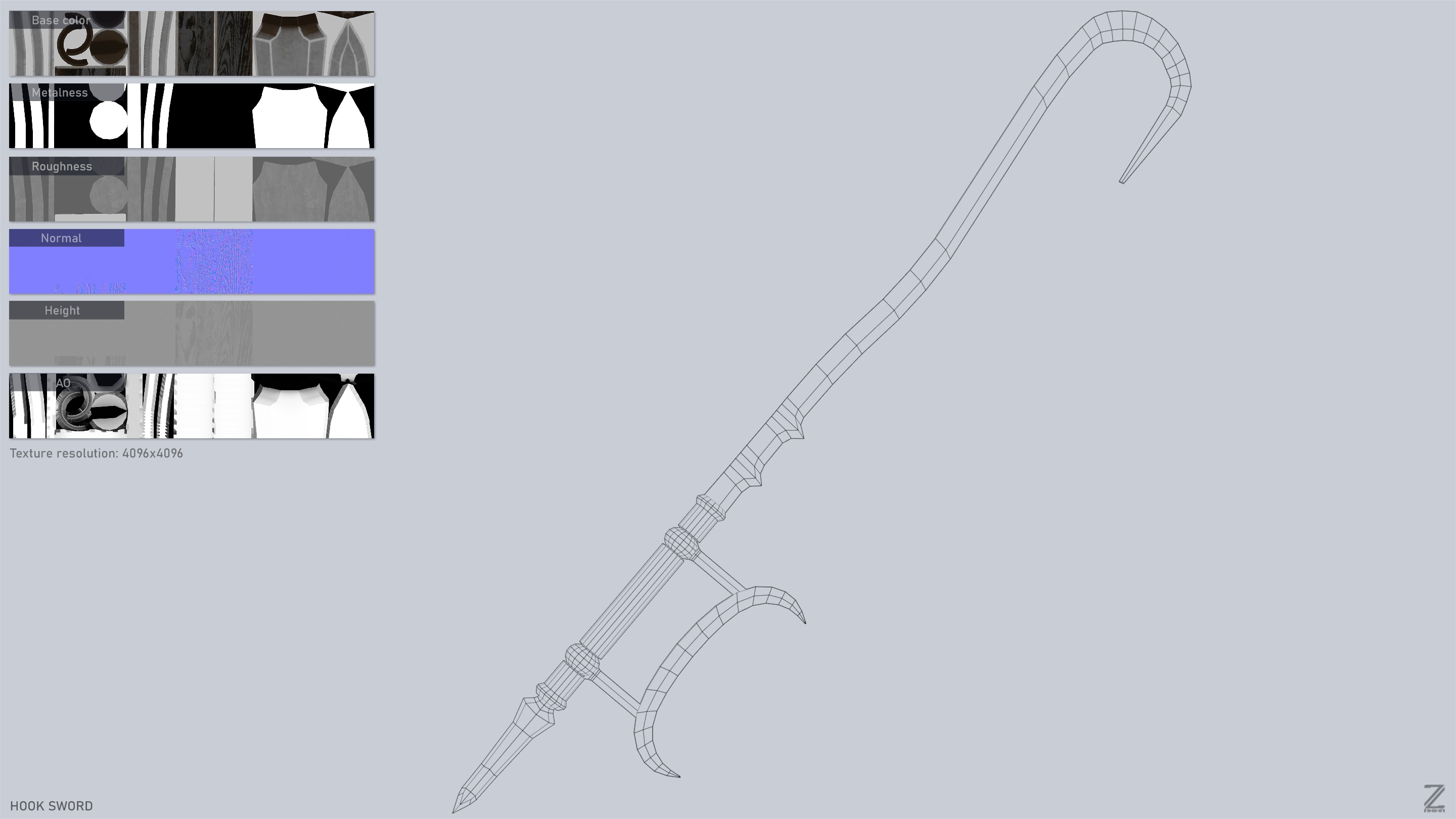 Hook sword Low-poly 3D model_3