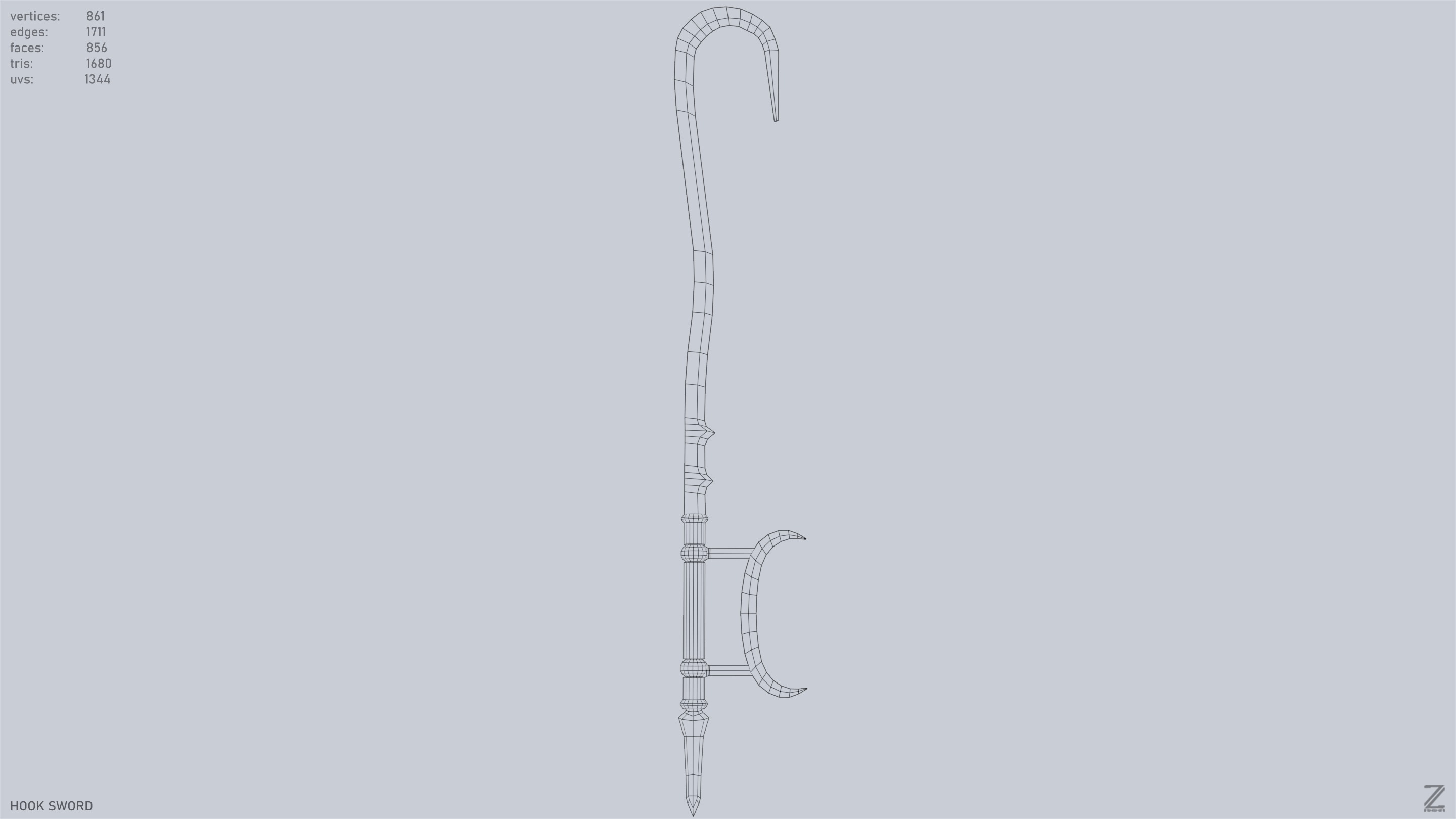 Hook sword Low-poly 3D model_9