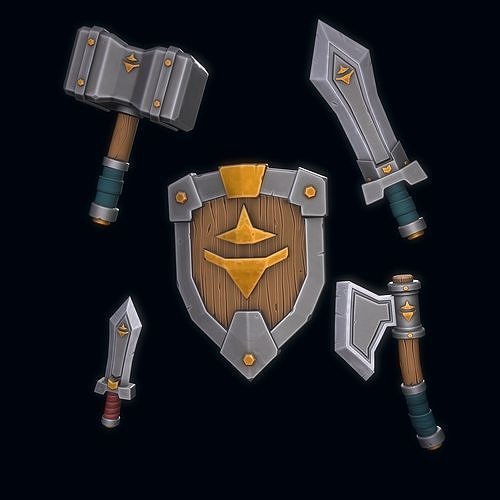 Stylized Weapons Set Low-poly 3D model
