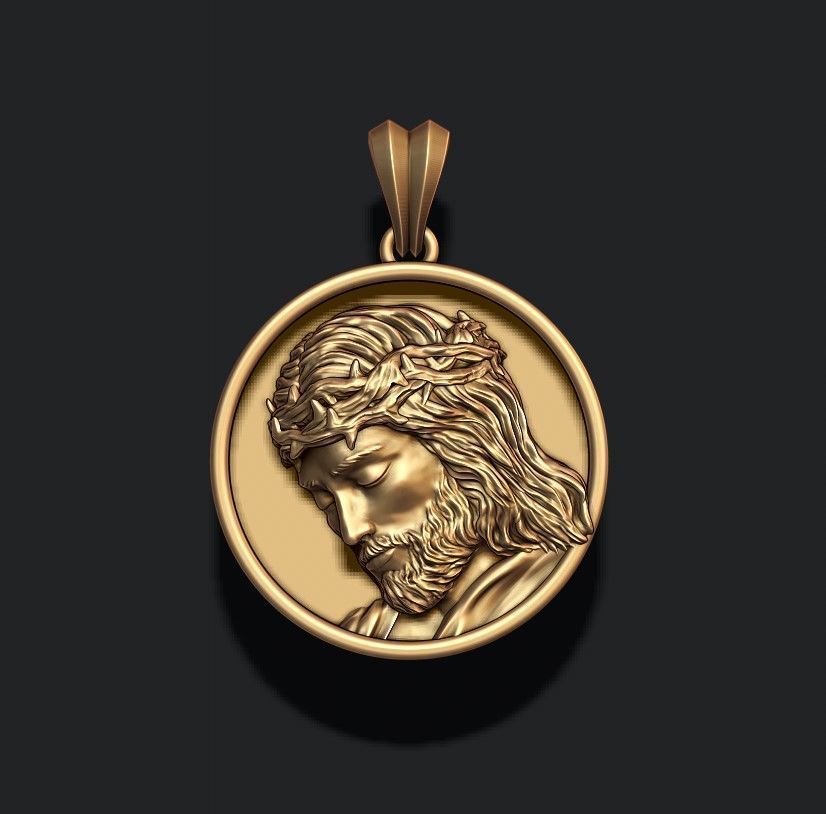 Jesus round frame pendant 3D print model_2