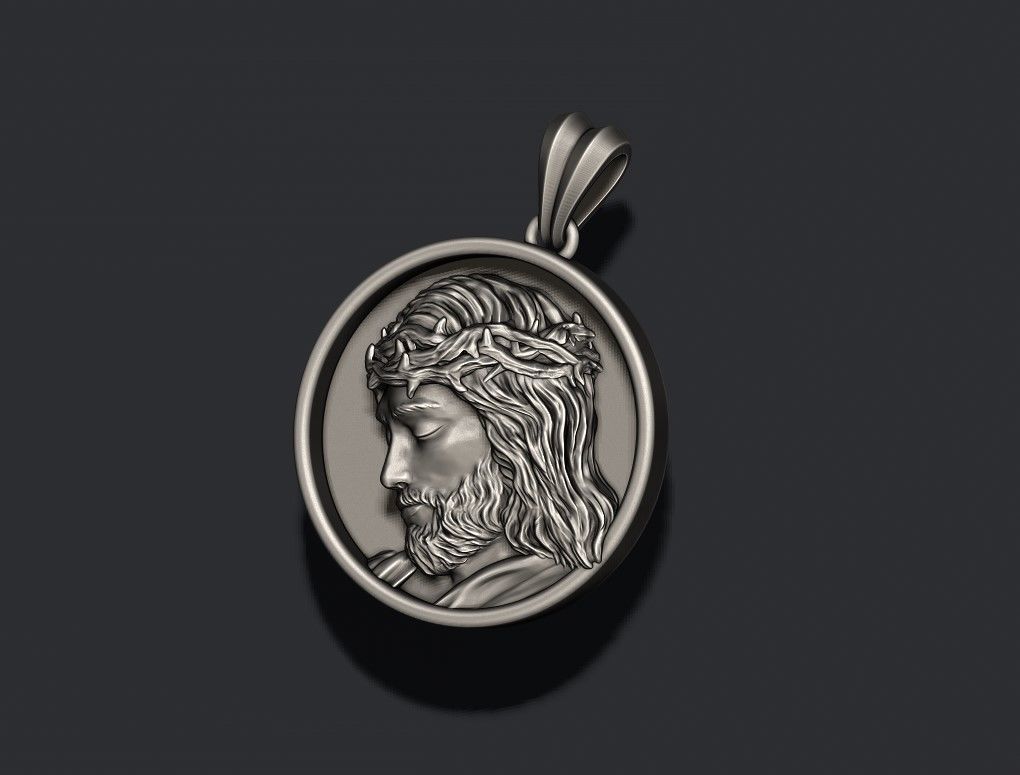 Jesus round frame pendant 3D print model_5