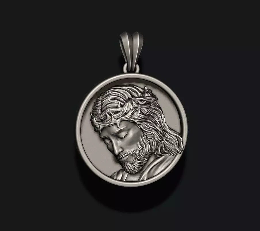 Jesus round frame pendant 3D print model_0