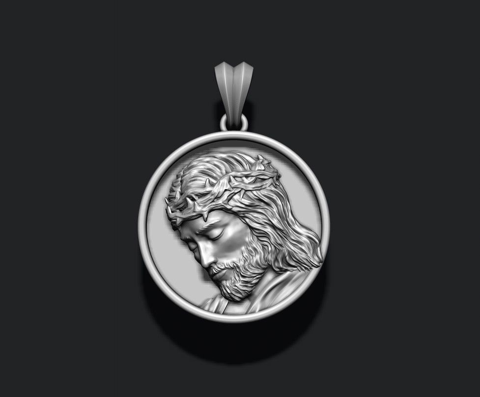 Jesus round frame pendant 3D print model_3