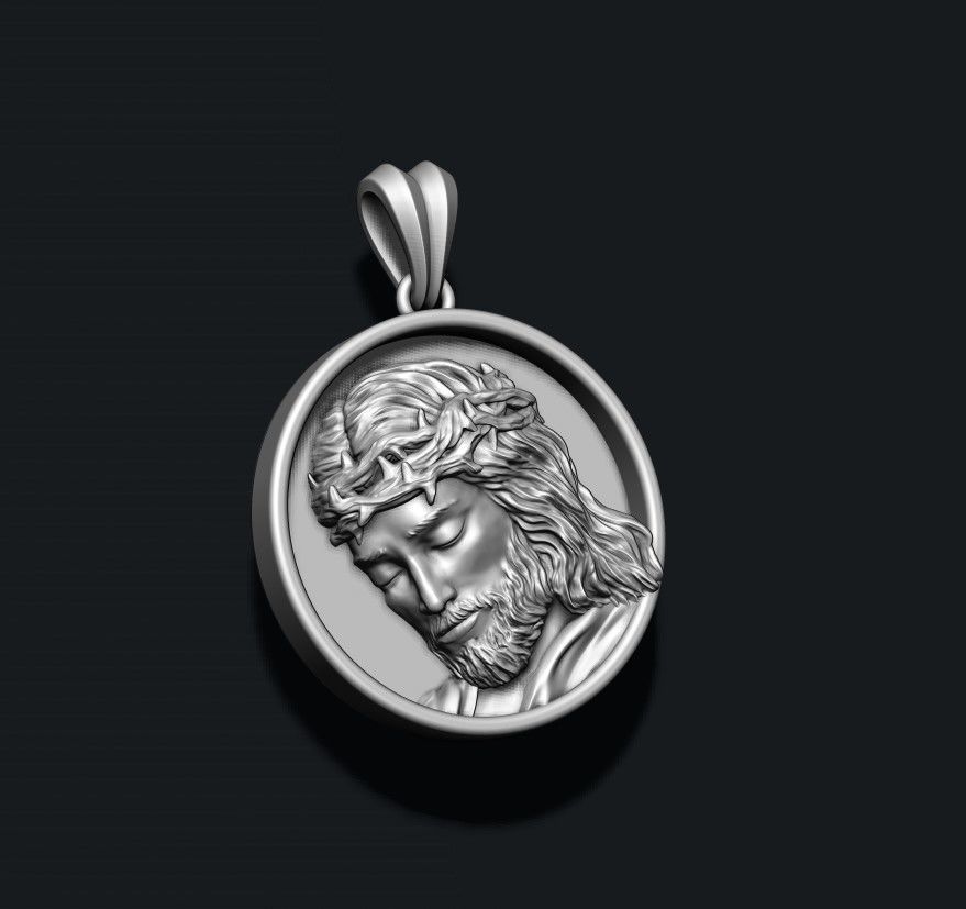 Jesus round frame pendant 3D print model_6