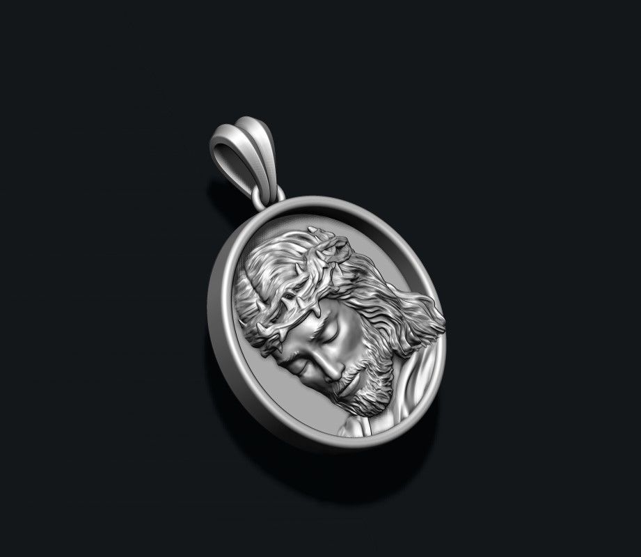 Jesus round frame pendant 3D print model_7