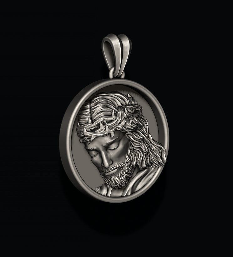 Jesus round frame pendant 3D print model_4