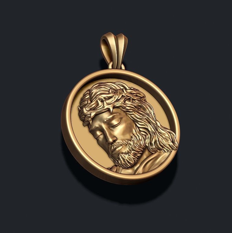 Jesus round frame pendant 3D print model_1