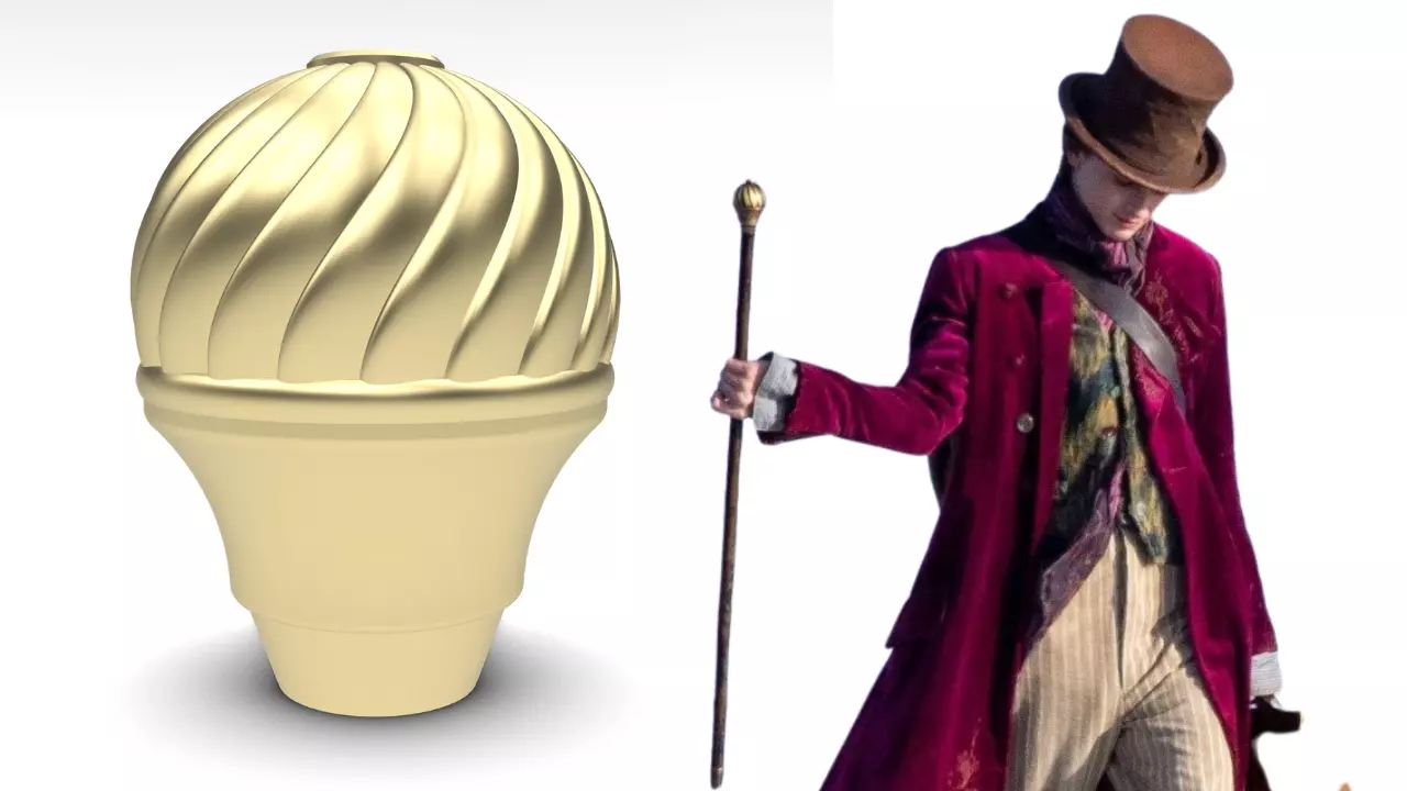 Willy Wonka Cane Top With Twist Cap 3D print model_0