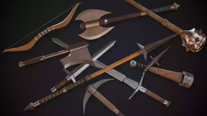 Stylized Medieval Weapons Collection Free low-poly 3D model