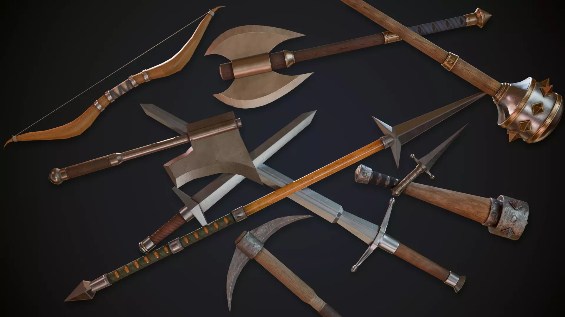 Stylized Medieval Weapons Collection Free low-poly 3D model