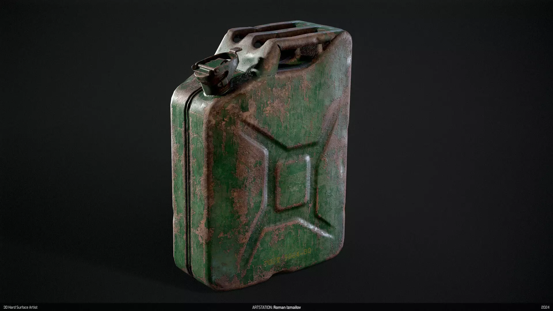 Jerrycan gas can canister realistic green rusty metal Low-poly 3D model_0