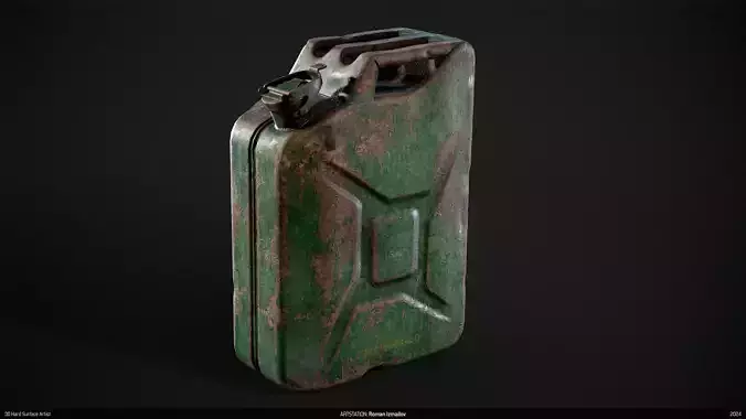 Jerrycan gas can canister realistic green rusty metal