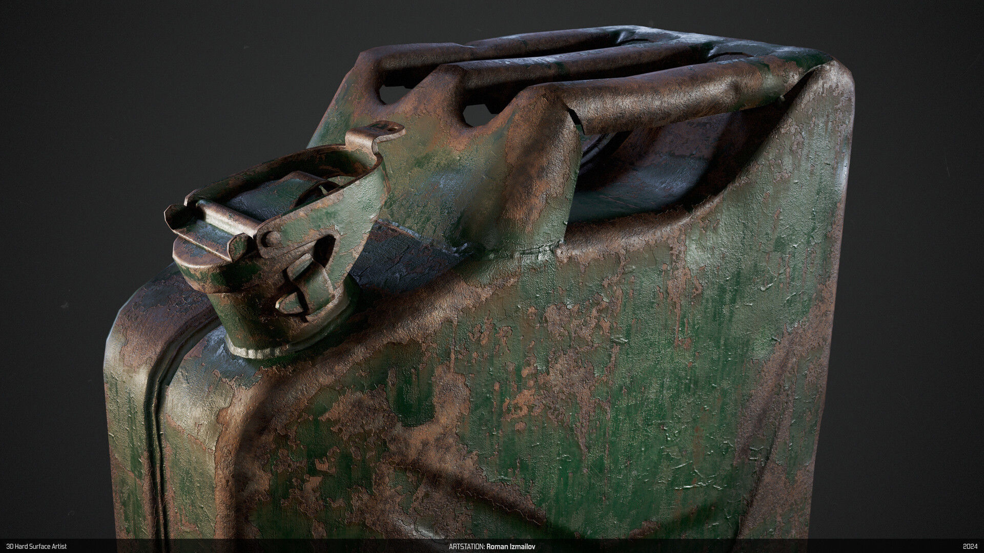 Jerrycan gas can canister realistic green rusty metal Low-poly 3D model_1