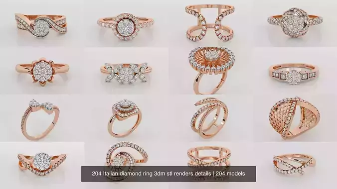 204 Italian diamond ring 3dm stl renders details 3D Model Collection