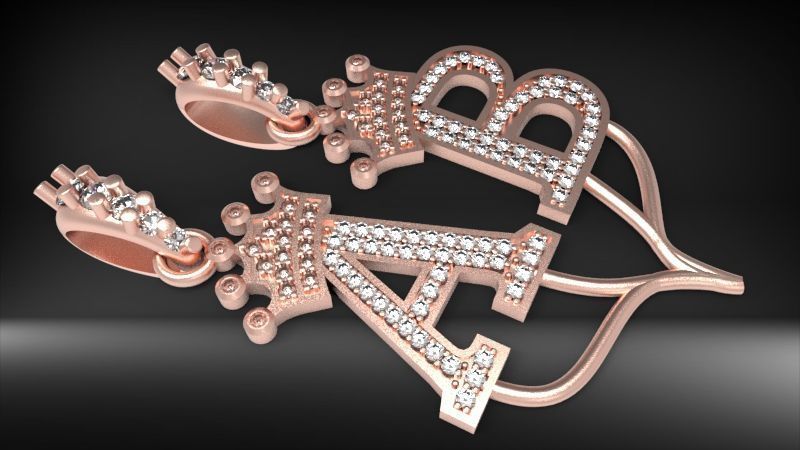 Alphabet Crown Diamond Pendant A and B 3D print model_4