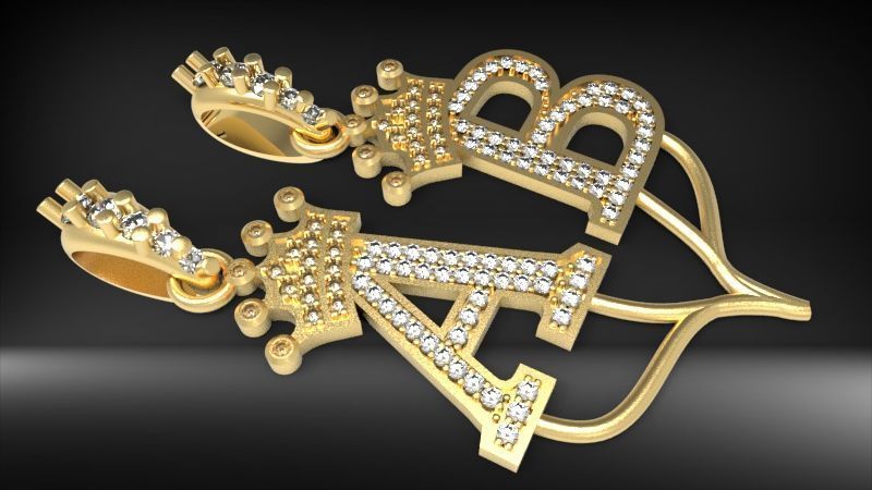 Alphabet Crown Diamond Pendant A and B 3D print model_2