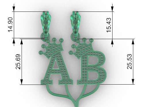 Alphabet Crown Diamond Pendant A and B 3D print model_13