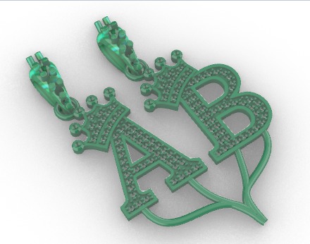 Alphabet Crown Diamond Pendant A and B 3D print model_14