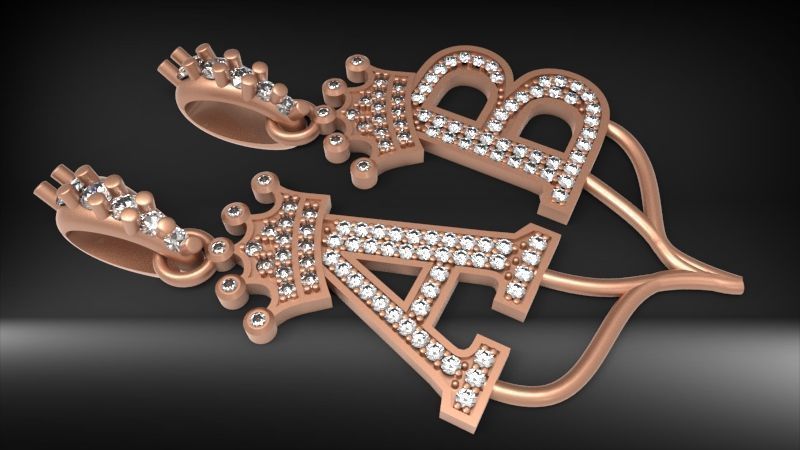 Alphabet Crown Diamond Pendant A and B 3D print model_6