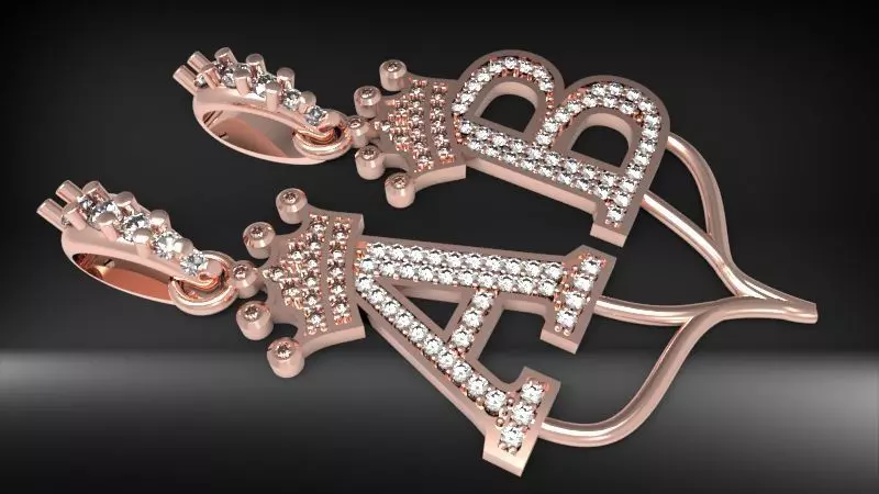 Alphabet Crown Diamond Pendant A and B 3D print model_0