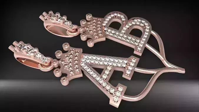 Alphabet Crown Diamond Pendant A and B