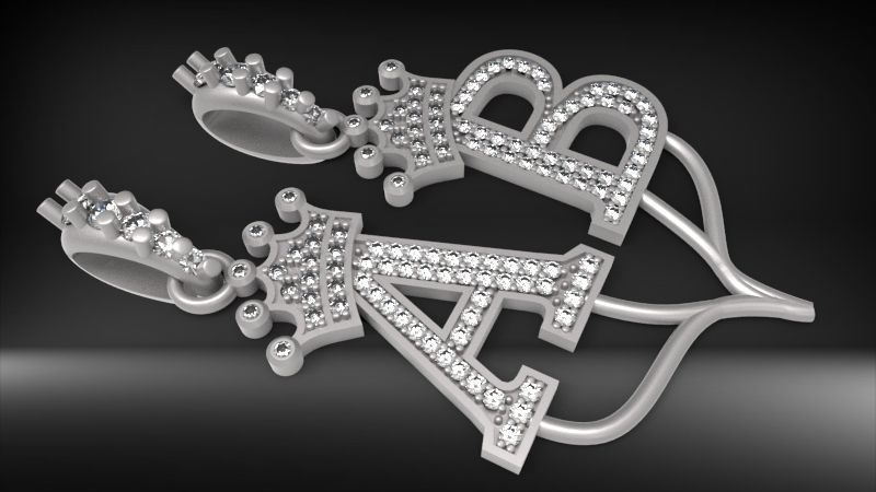 Alphabet Crown Diamond Pendant A and B 3D print model_8