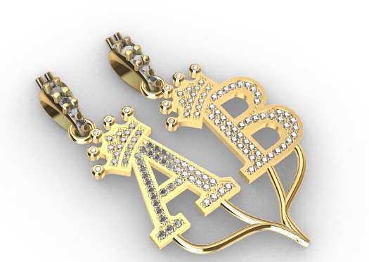 Alphabet Crown Diamond Pendant A and B 3D print model_9