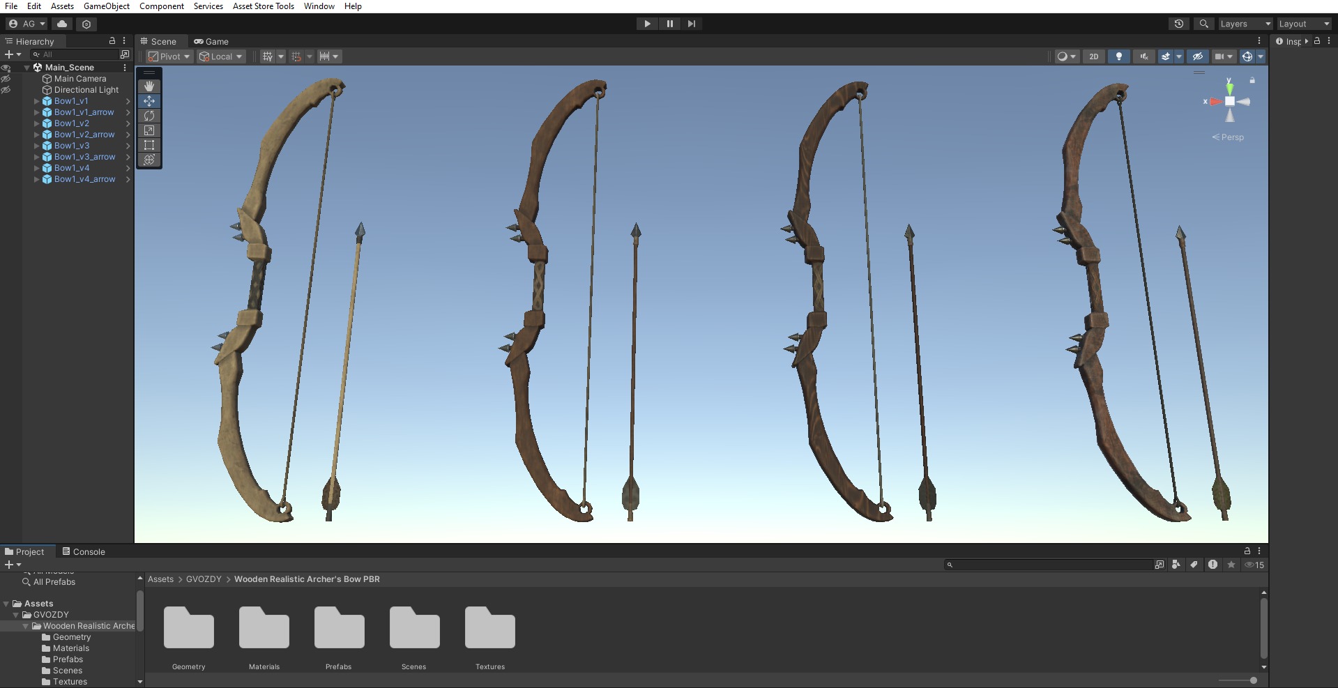 Bow Game Ready PBR Wooden Ranged Weapon Realistic 3D Model Low-poly 3D model_4