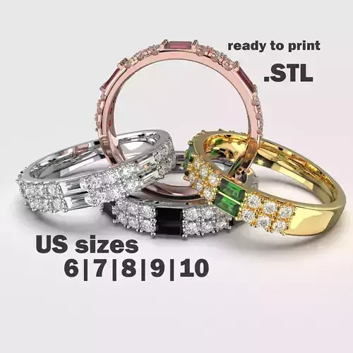 Printable wedding ring with baget-STL 3D print model