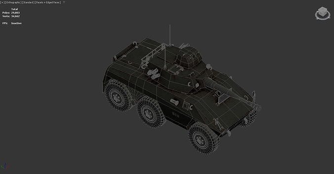 a 3D wireframe model of a military armored Low-poly 3D model