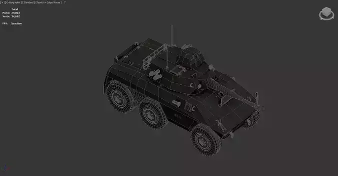 a 3D wireframe model of a military armored