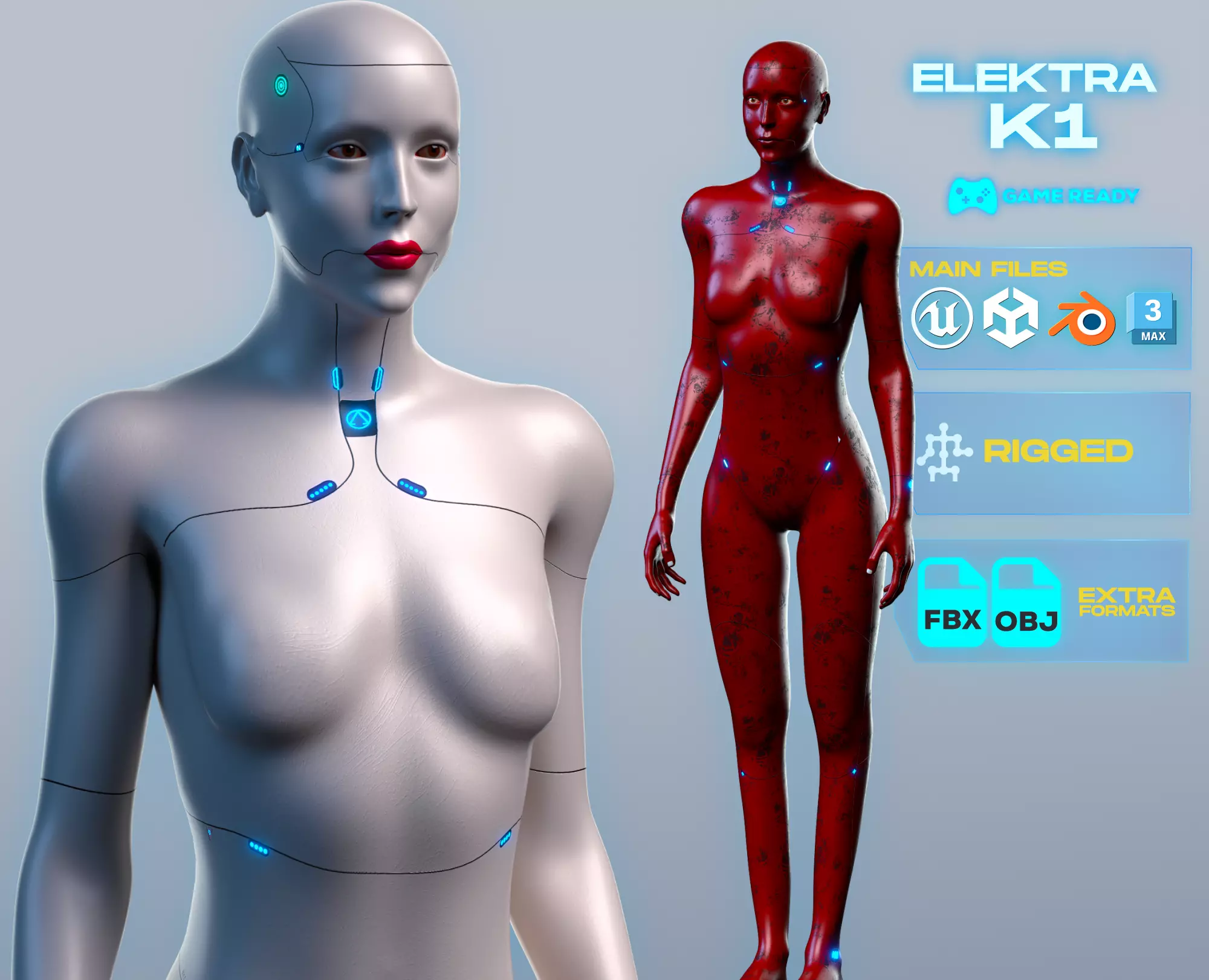 Advanced Female Humanoid Sci-fi Game Ready Character 3D Model Low-poly 3D model_0