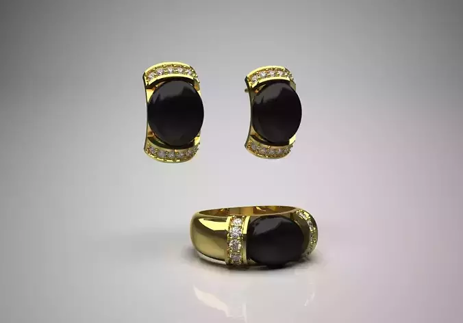 Black Onyx and Diamond Cushion Cut Jewelry Set js0015