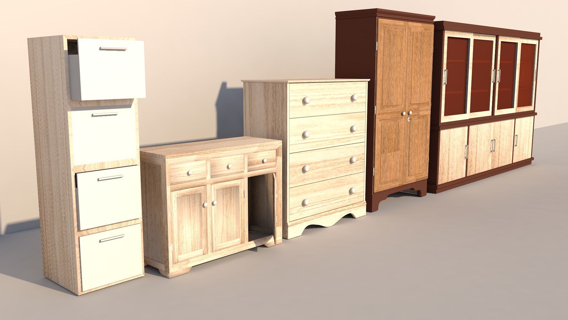 5 Wooden Cabinet Low poly 3D Model 3D model_5