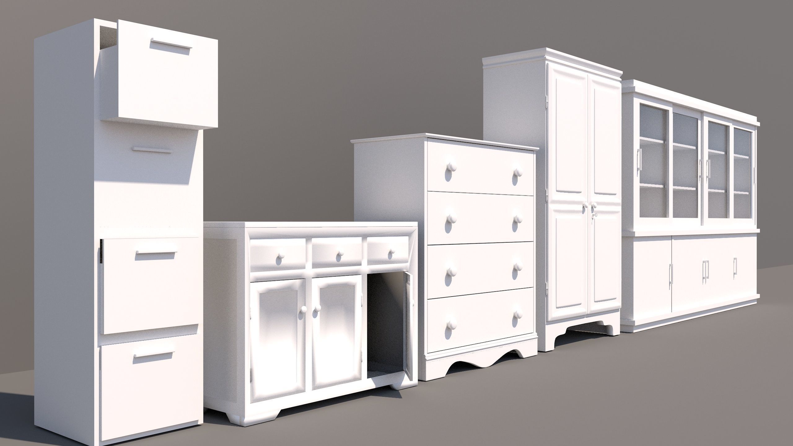 5 Wooden Cabinet Low poly 3D Model 3D model_4