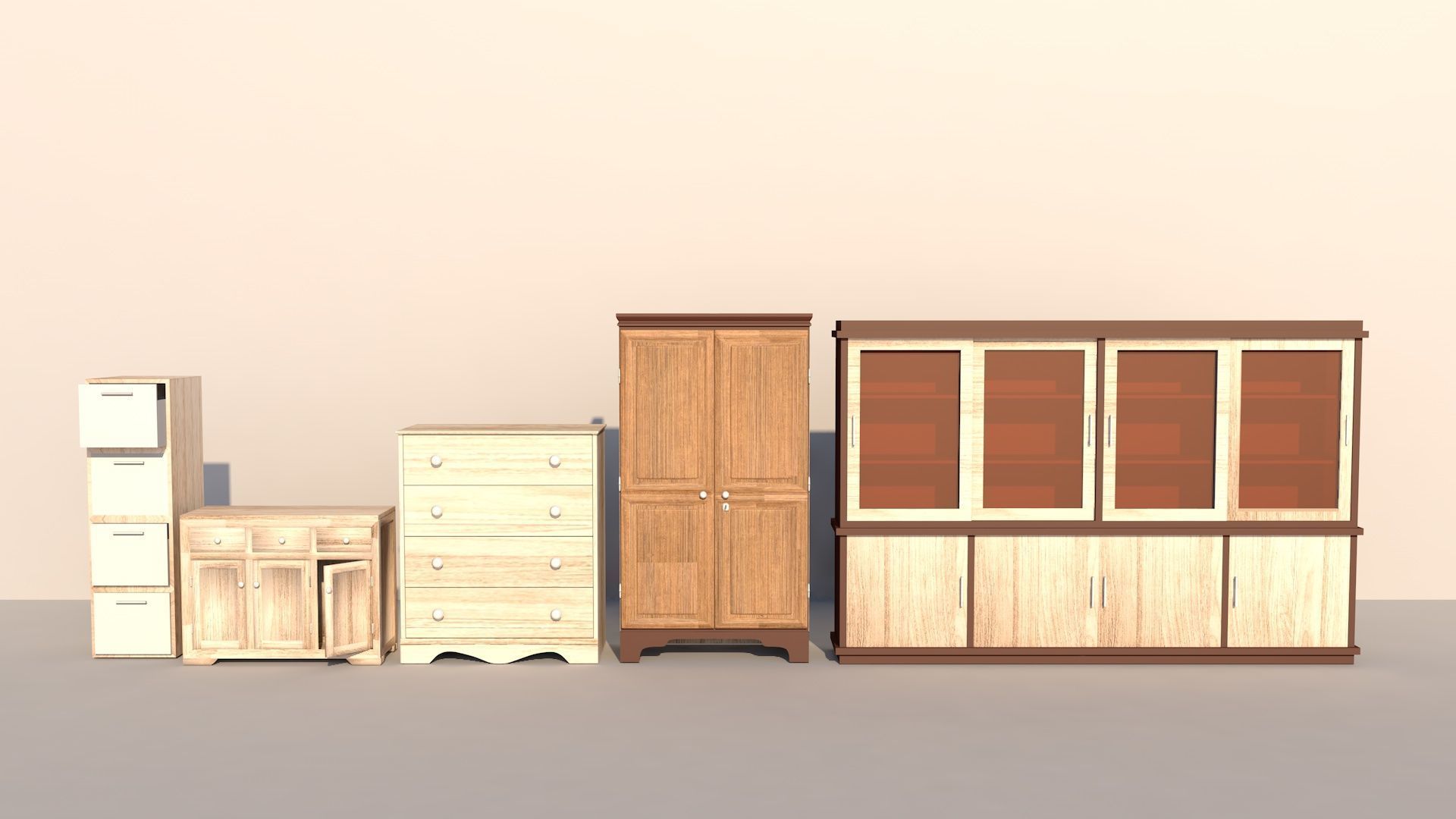 5 Wooden Cabinet Low poly 3D Model 3D model_2