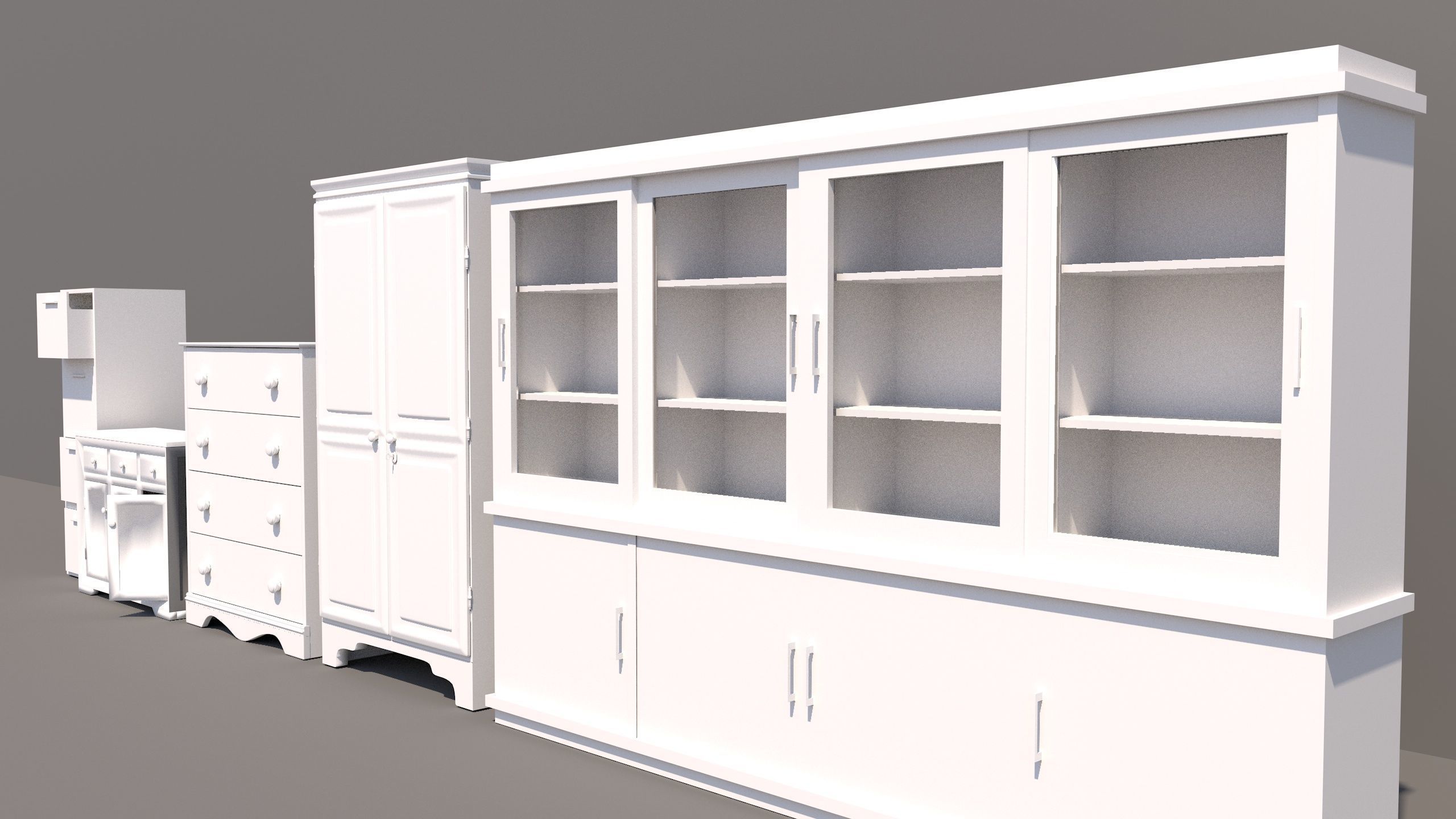 5 Wooden Cabinet Low poly 3D Model 3D model_1