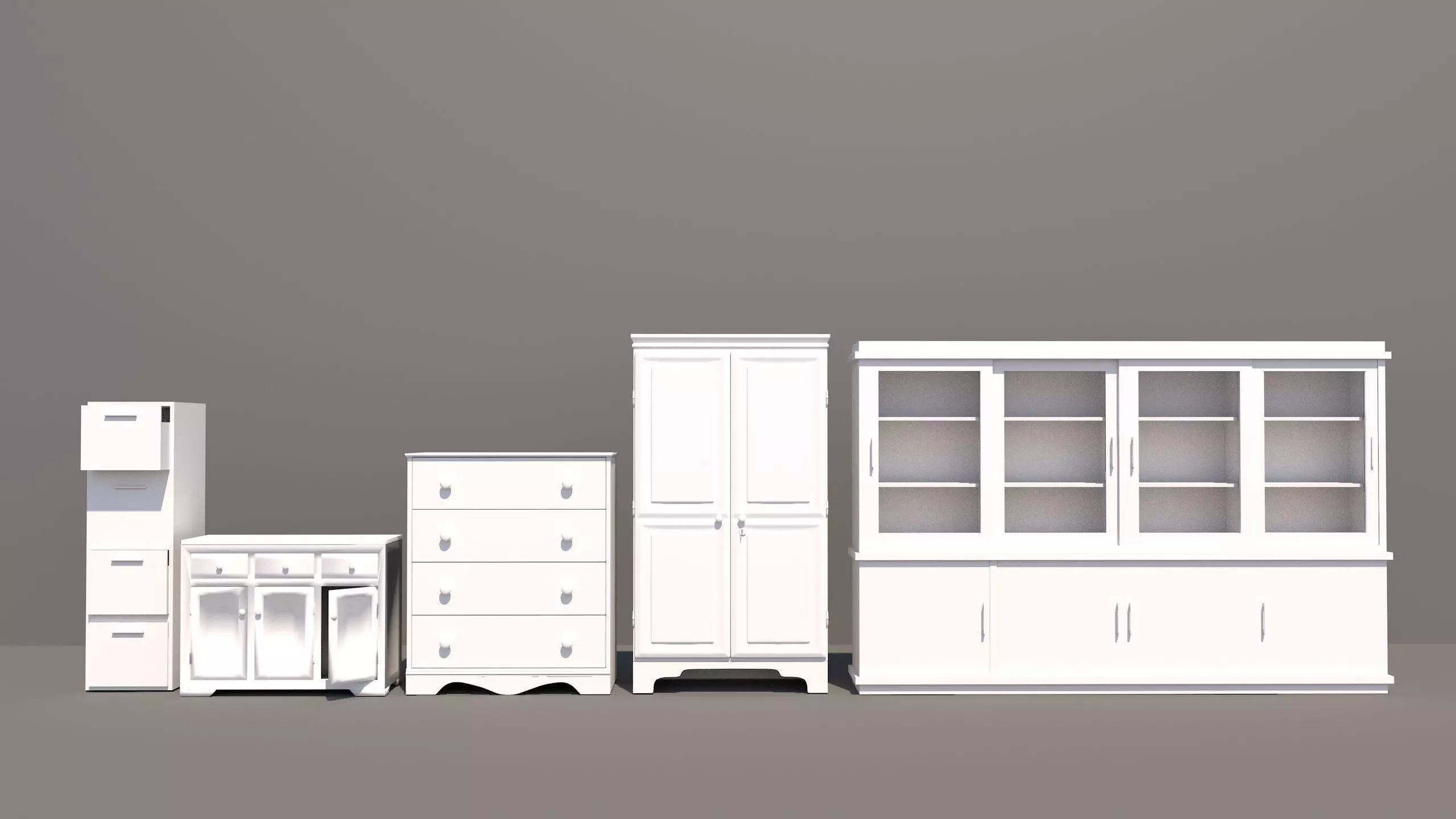 5 Wooden Cabinet Low poly 3D Model 3D model_0