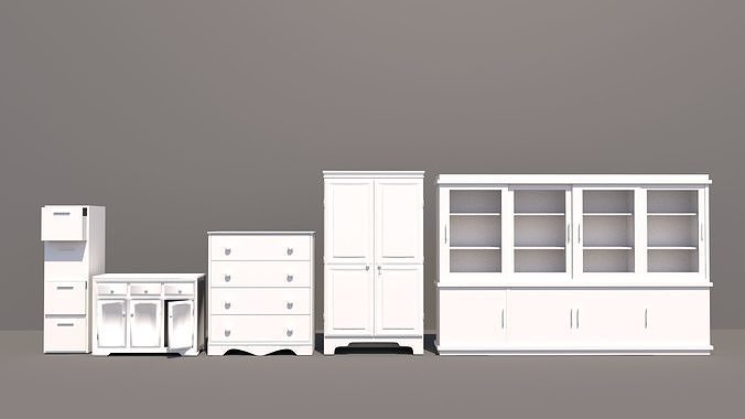 5 Wooden Cabinet Low poly 3D Model 3D model