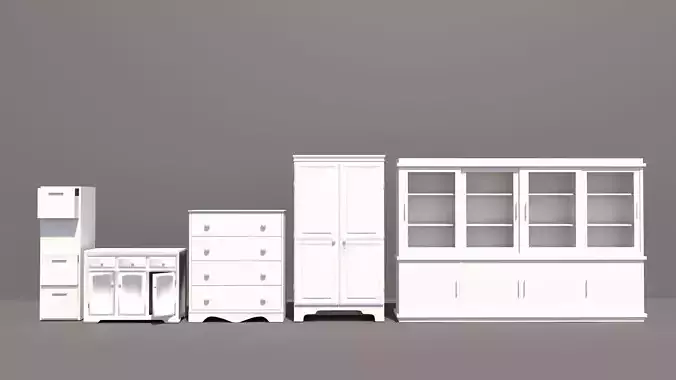 5 Wooden Cabinet Low poly 3D Model